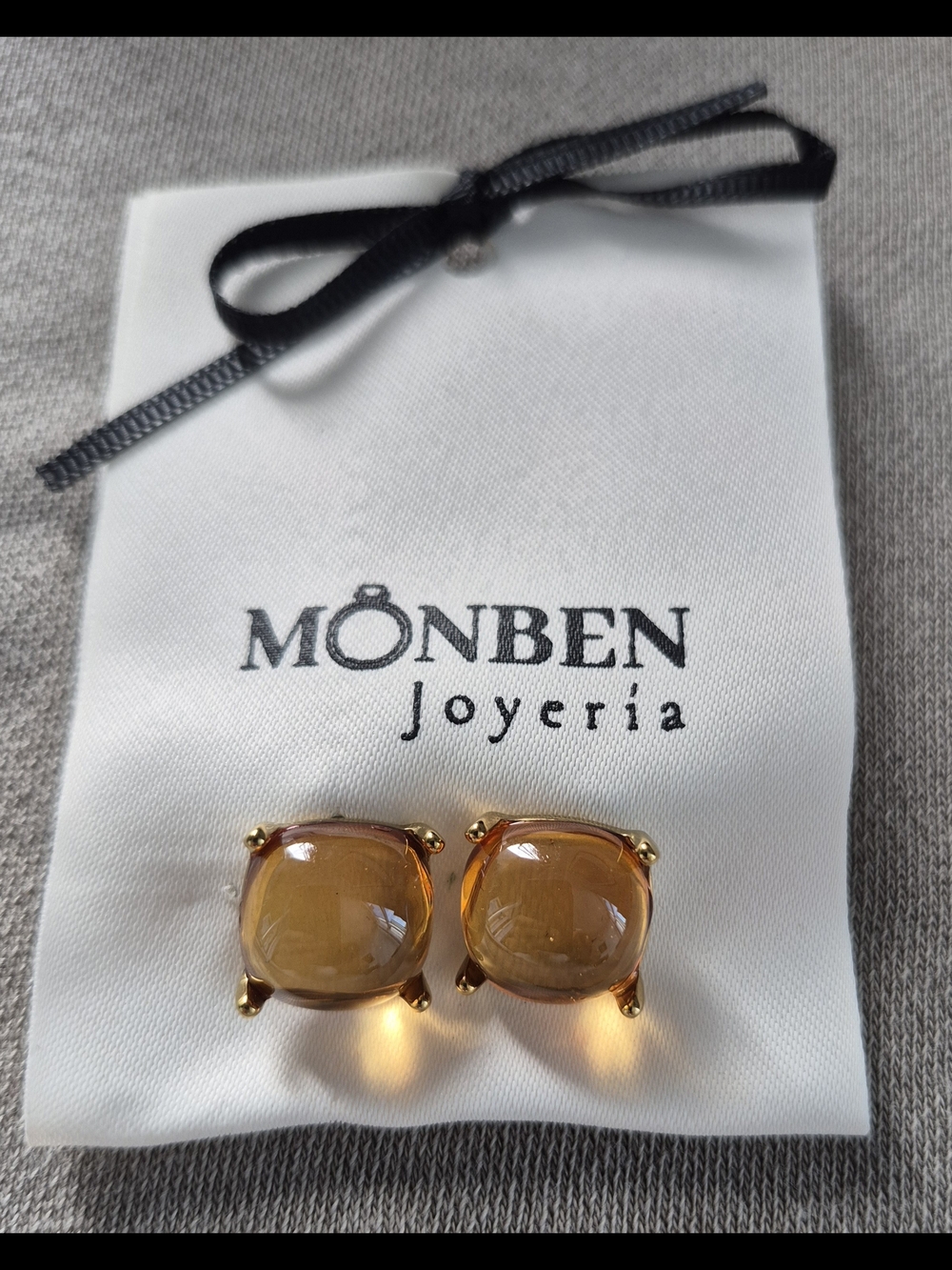 Gold Amber Glass Stud Earrings